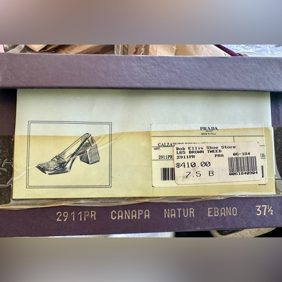 Vintage Prada Brown tweed shoes with square toe and heel 37 1/2 B. - Picture 12 of 13